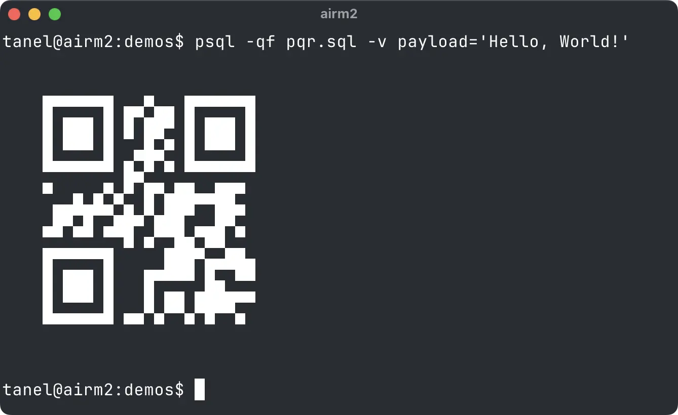QR code generated with pure SQL QR code generated with pure SQL